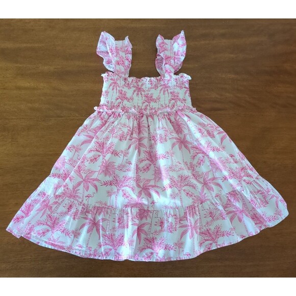 Janie and Jack Girls SmockedEmily Sun Dress in magenta flamingo toile size 5